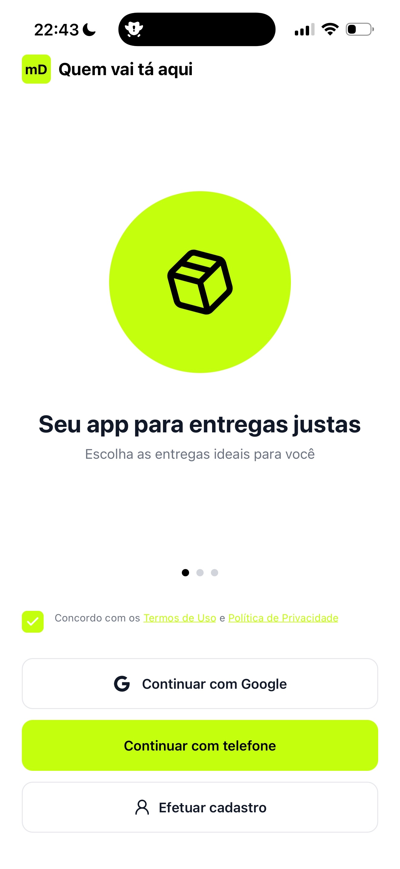 Print do app - mapa e home