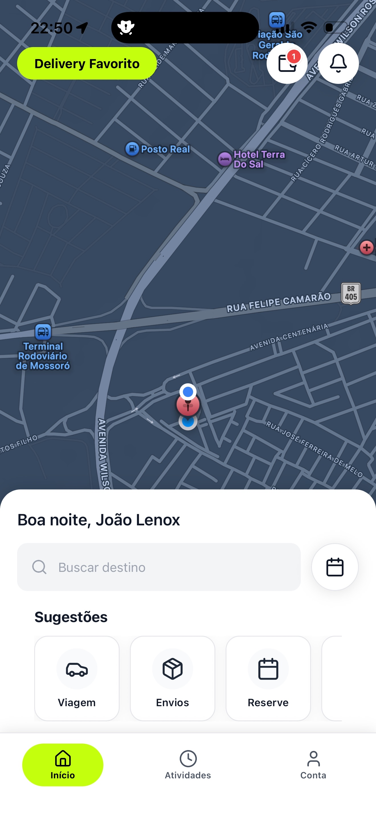 Print do app - escolha destino
